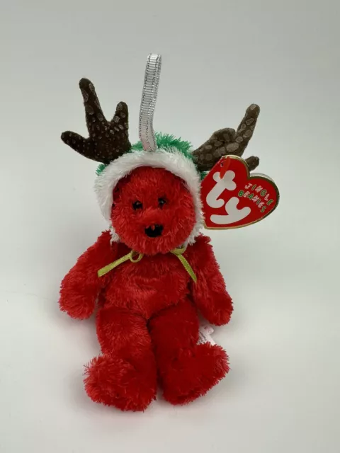 TY Jingle Beanie “2002 Holiday Teddy” the Holiday Bear Ornament - MWMT (4 inch)