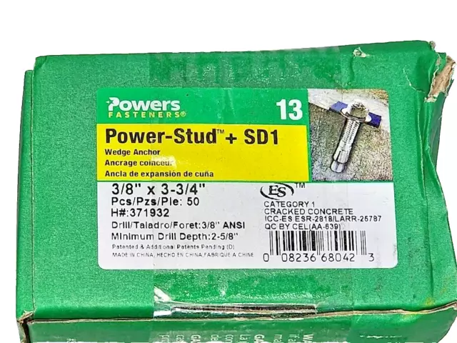 Concrete Wedge Anchor Bolts Power-Stud+SD1 3/8"x3-3/4" 371932 (50 PACK)