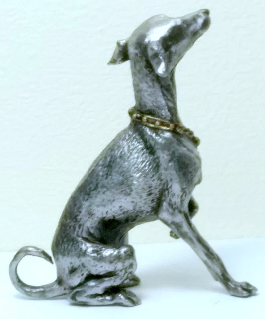 PEWTER HAND MADE Miniature Sitting Greyhound Dog In Silver Colour