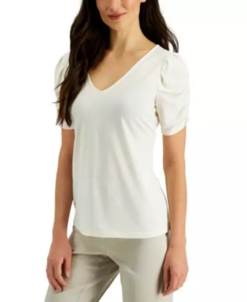 MSRP $40 Jpr Studio Ruched-Sleeve Top White Size XS