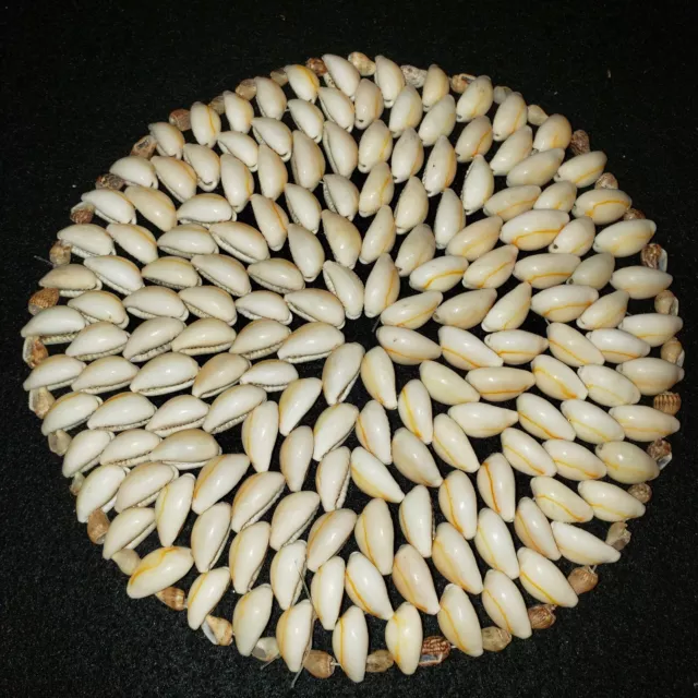 VINTAGE COWRIE SEA SHELL TRIVET Round Coaster Kitchen Beach Boho Wall Hanging 2