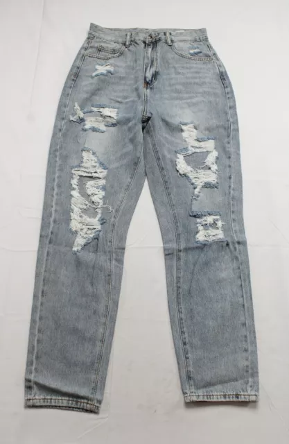 Shein Women's Cut Out Ripped Straight Leg  Zip Fly Jeans AR8 Light Wash Size XL