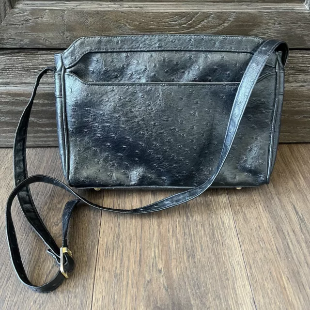 Vintage Bueno Collection black ostrich crossbody / shoulder bag, faux leather