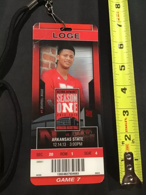 2013 Nebraska Cornhuskers v Arkansas State College Basketball Loge Ticket Pass 2