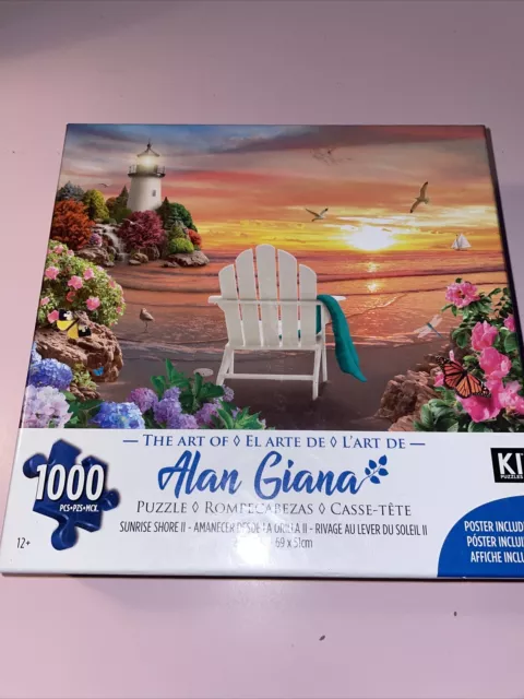 The Art of Alan Giana “Sunrise Shore II” 1000pc Puzzle, Beach Chair & Lighthouse