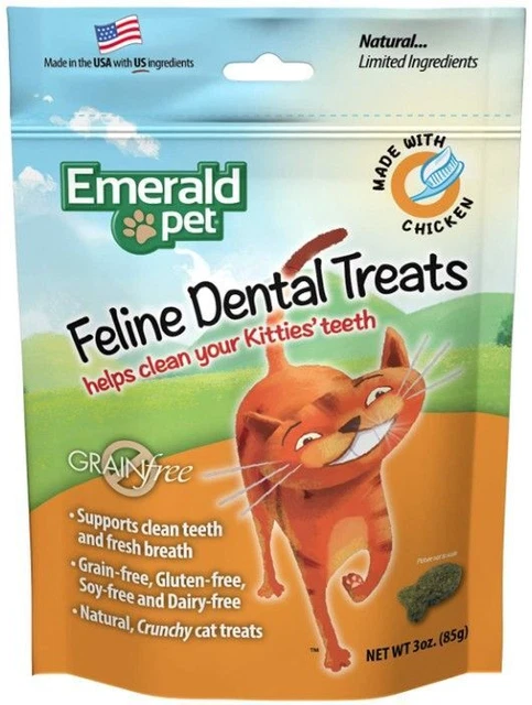 Golos dentales felinos esmeralda para mascotas sabor a pollo