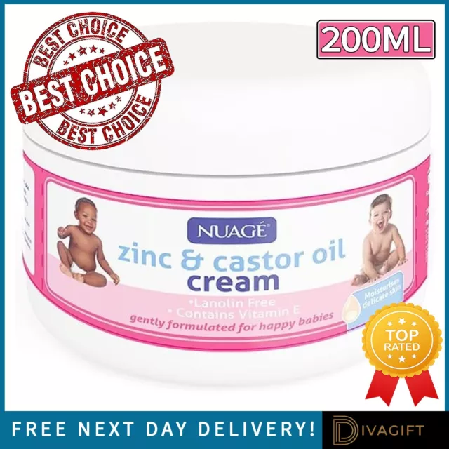 Nuage Zinc And Castor Oil Cream For Baby Babies Nappy Rash White 200Ml New