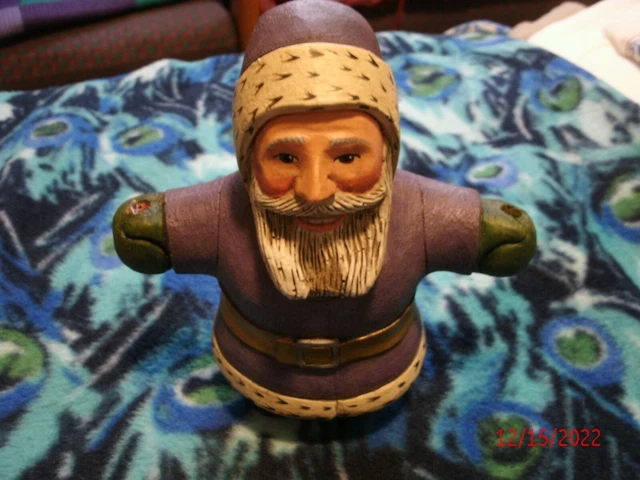 signed leo smith & EFY ceramic folk art -Santa figurine Purple, White & Green