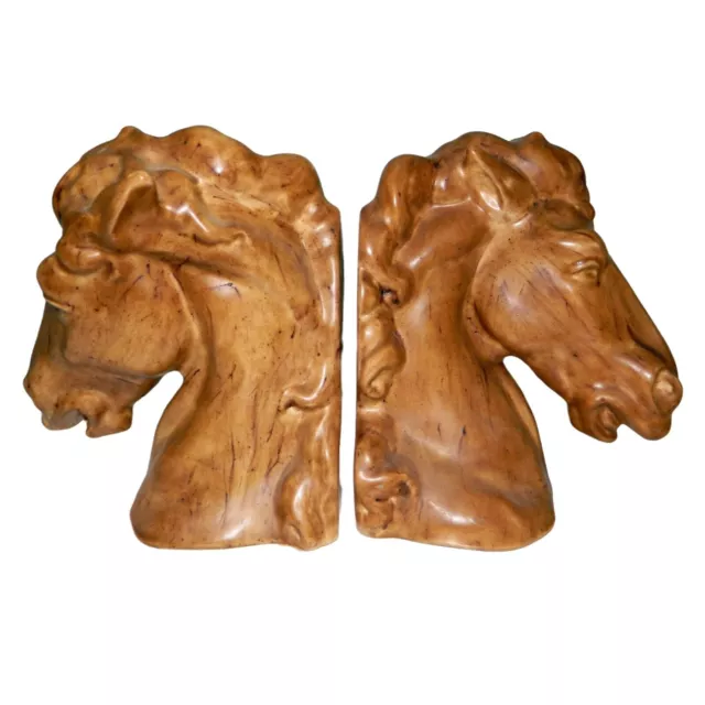 Horse Head Bookends Plaster Ceramic Heavy Decor Country Farm Decor
