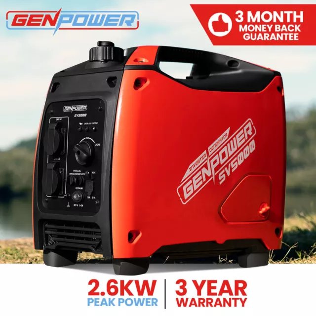 GENPOWER Inverter Generator 2.5KW Max 2.2kW Rated Pure Sine Portable Camping Red