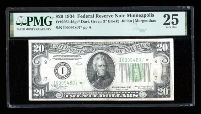 DBR 1934 $20 FRN DGS STAR Minneapolis Fr. 2054-Idgs* PMG 25 Serial I00094807*