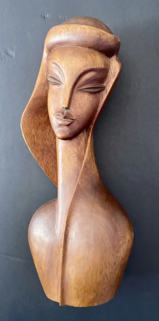 VINTAGE 50'S MID Century Modern Teak Wood Sculpture Woman Bust Female Art  Deco $299.00 - PicClick