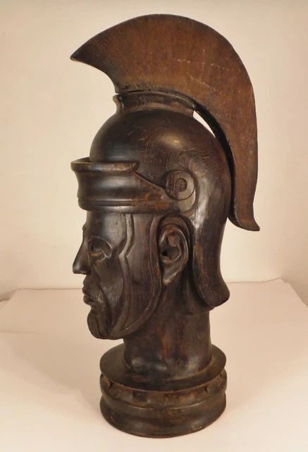 Antique Large Carved Wood Roman Soldier Architectural Newel Post Top 22" Tall
