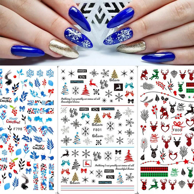 Noël Décalque Élan Flocon de Neige Stickers Ongles 3D Bronzante Slider Casual