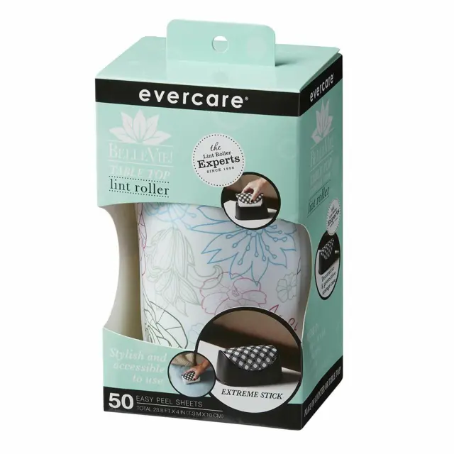 Evercare Bellevie Extreme Tabletop Lint Roller 50 Layer Sheets, White Multicolor