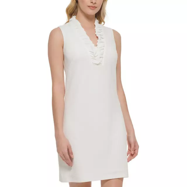 Jessica Howard Womens Ivory V-Neck Knee Sleeveless Shift Dress 14 BHFO 4487