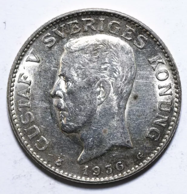 1936, Sweden, 1 Krona, Gustaf V, gEF, Silver, KM# 786 [Lot 706] 2
