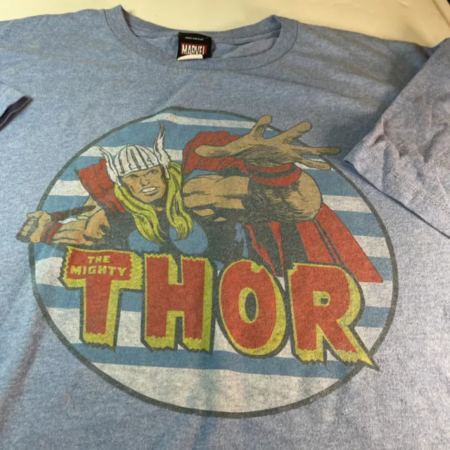 Vintage Marvel The Mighty Thor Mens T Shirt Blue Size XXL 50-52 Mad Engine