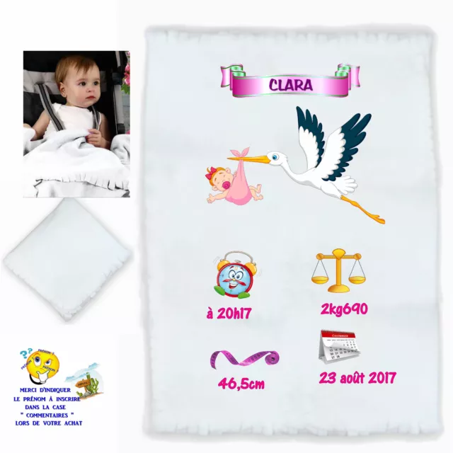 plaid bébé personnalisé cadeau naissance prenom texte choix réf 07