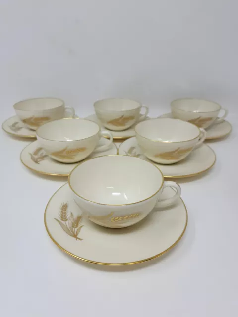 Set of 6 Lenox Gold Wheat Tea Cups & 7 Saucer Plates Beige Bone China R-442