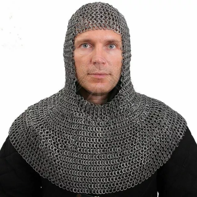 Medieval Chainmail Hood Flat Riveted With Washer Chain Mail Coif Armor