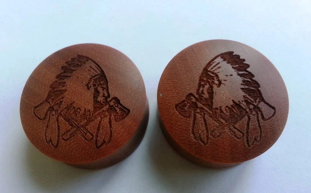 Pair ORGANIC Handmade Indian Chief Saba Wood Saddle Ear Plugs Tunnel Gauges 3