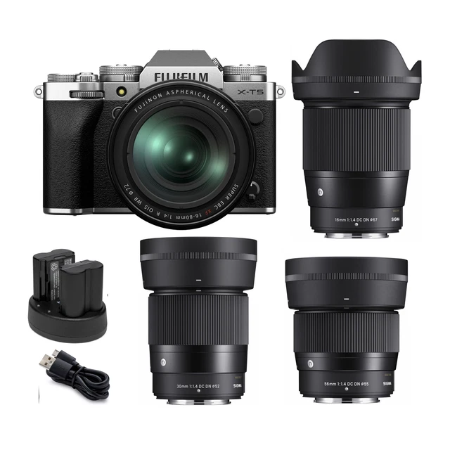 FUJIFILM X T5 Mirrorless Camera with XF16 80mm Silver 56mm 16mm and