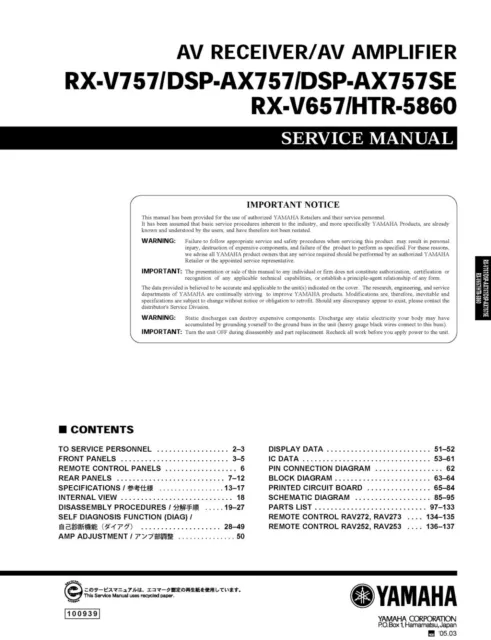 Service Manual-Anleitung für Yamaha RX-V757,RX-V657