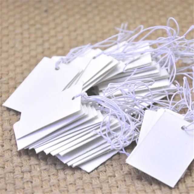 100Pcs White Paper Jewelry Clothes Label Price Tags With Elastic String 5_tu