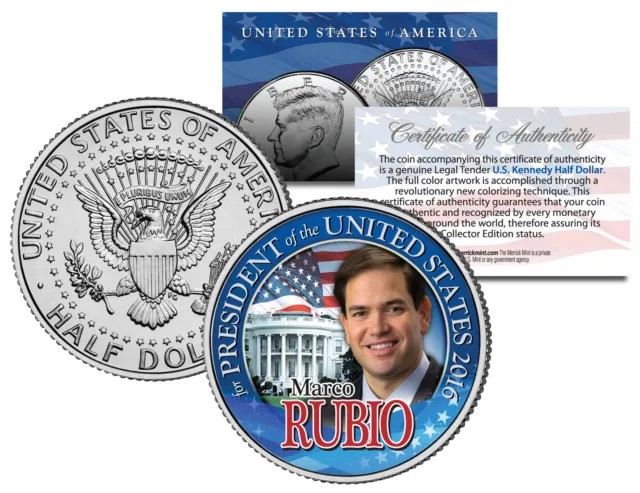 MARCO RUBIO FOR PRESIDENT 2016 Campaign Colorized JFK Half Dollar U.S. Coin