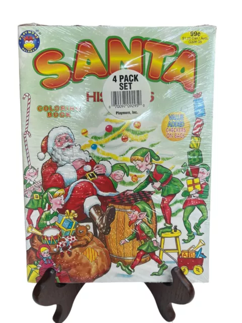 4 Vintage Coloring Books Christmas Unused Santa 1980’s Playmore Elves Snowman