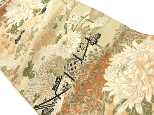6203533: Japanese Kimono / Antique Nagoya Obi / Woven Crane & Kiku