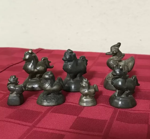 Antique Vintage Thai Bronze Metal Opium Scale Weights Lot Of 7
