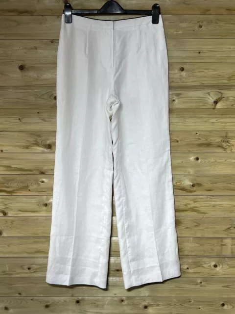 Jacques Vert Trousers Women's UK 10 White Linen Wide Leg Lined Pants
