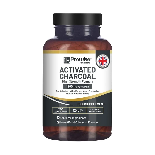 ACTIVATED CHARCOAL CAPSULES - 200 High Strength Vegan Capsules- 2000mg ...