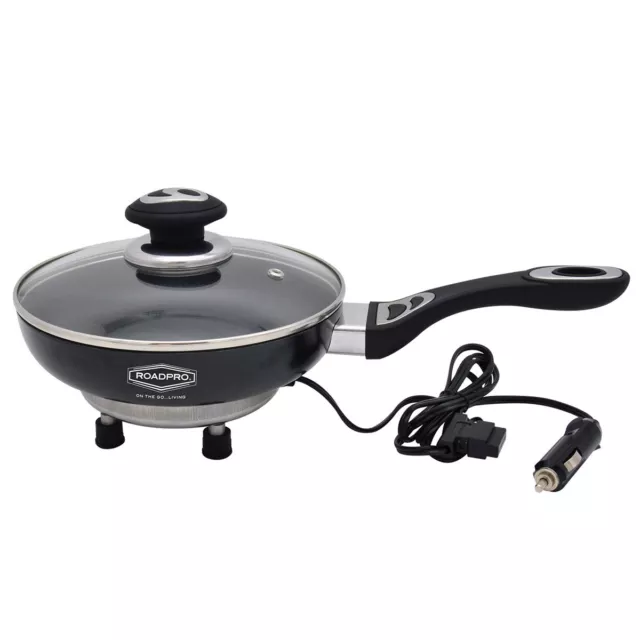 RoadPro 12V Power Supply Portable, Travel Frying Pan with Non-Stick Surface