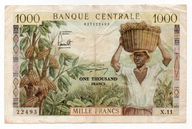 Cameroun Cameroon France 1000 Francs 1962 Pick 12B *RARE*