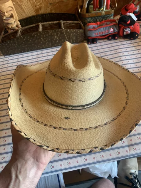 Vintage Laredo Palm Straw Western Cowboy Woven Straw Hat Size 6.78 Beige