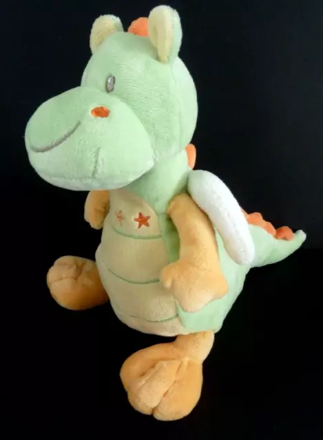 F4. PELUCHE DOUDOU NICOTOY DRAGON vert orange jaune blanc 23cm ETAT NEUF *