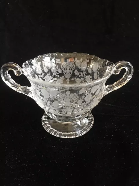 CAMBRIDGE Glass RosePoint Rose Point etch gadroon edge sugar bowl