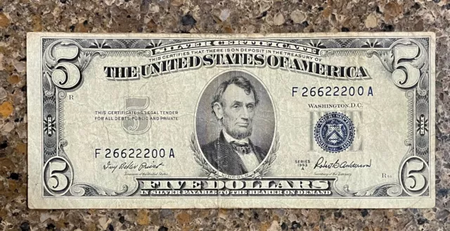 1953 Five Dollar Silver Certificate - Blue Seal Bill
