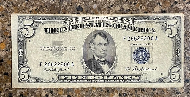1953 Five Dollar Silver Certificate - Blue Seal Bill
