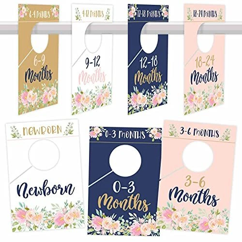 7 Navy Pink Gold Baby Nursery Closet Organizer Dividers For Girl Clothing Flo...