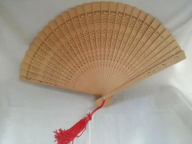 Abanico Tipico Español Madera  Borla Roja Nuevo Medida 23X40 cm Regalo Navidad
