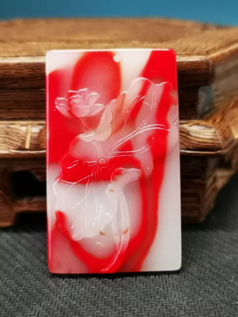 Excellent Chinese Jade Hand Carved Holy Lotus Statue Pendant F10