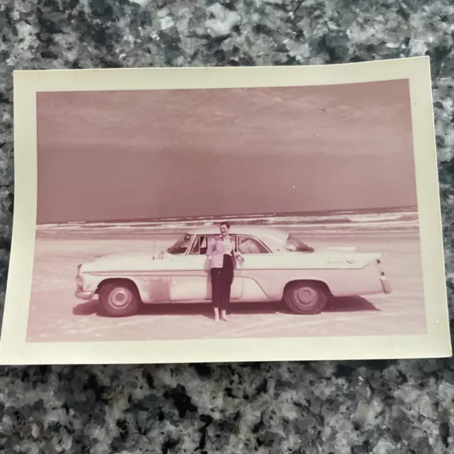 Woman in Front of Plymouth Atlantic City Beach Original 3x4 1956 Photograph