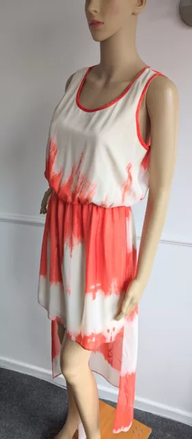 MISS SELFRIDGE Elastic Waist Ivory Coral Tie Dye Open Back Dress Size UK 10