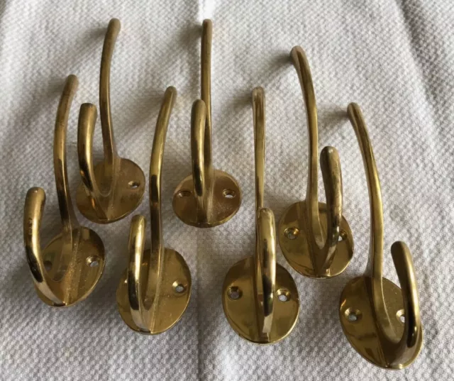 Set of 7 Victorian design, brass coat & hat hooks - used