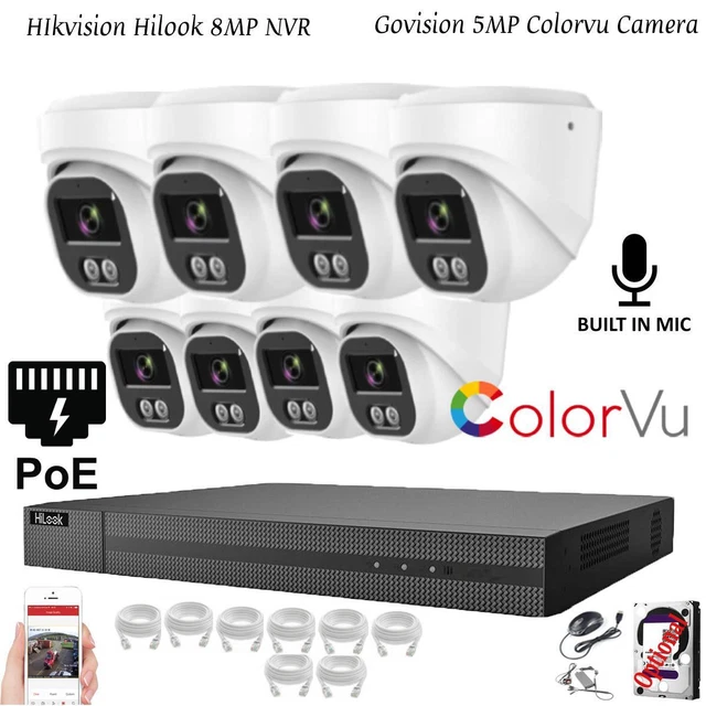 Sistema CCTV HILOOK 4K ColorVu POE, Kit NVR Con Telecamere IP Audio E Microfono Esterno, Grigio
