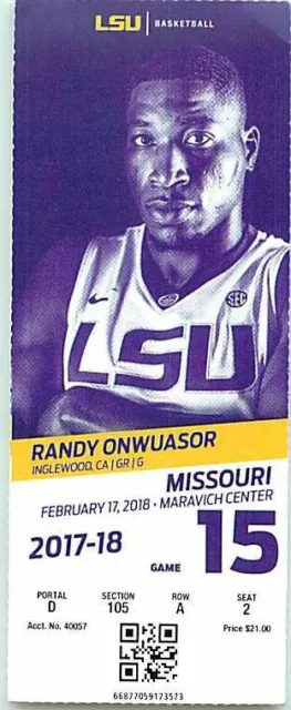 Ticket College Basketball Missouri 2017 - 18  2.17 - LSU Tigers